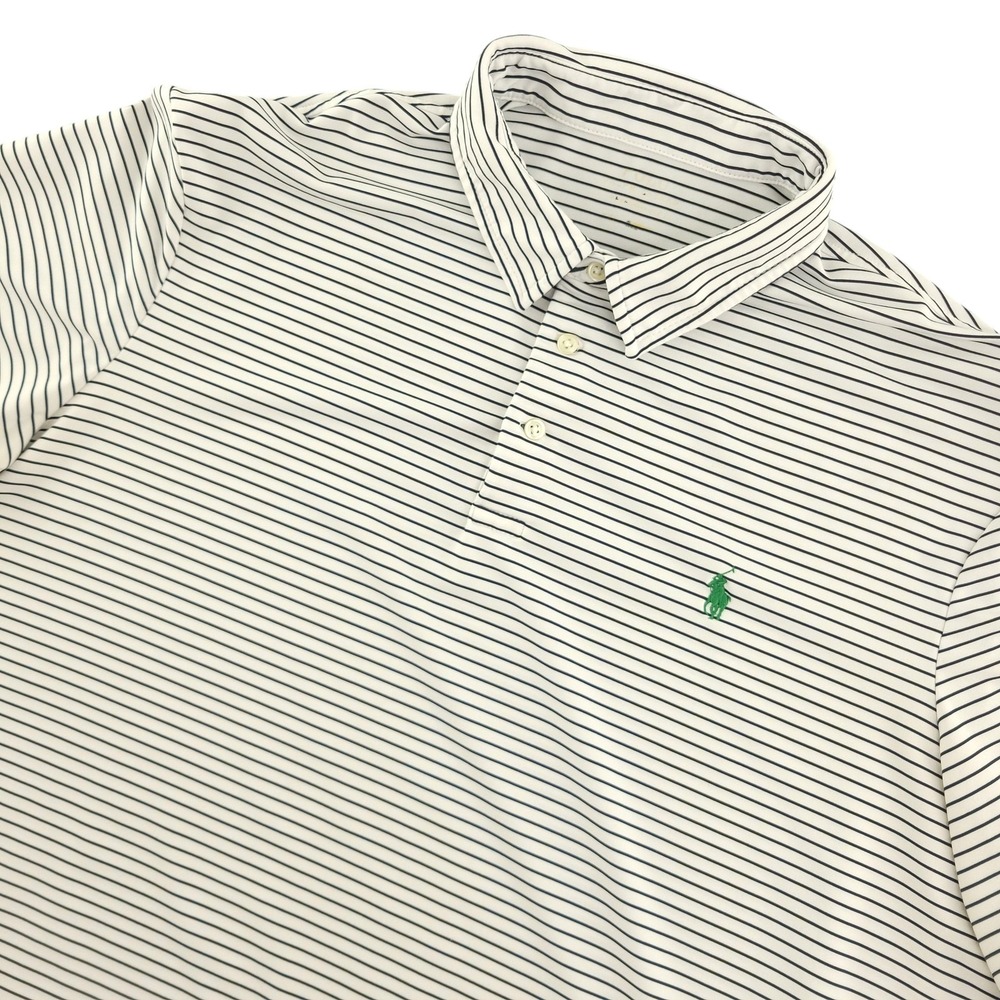 Polo Ralph Lauren Polo Shirt Mens L White Stripe Pony Logo Golf Stretch Top
